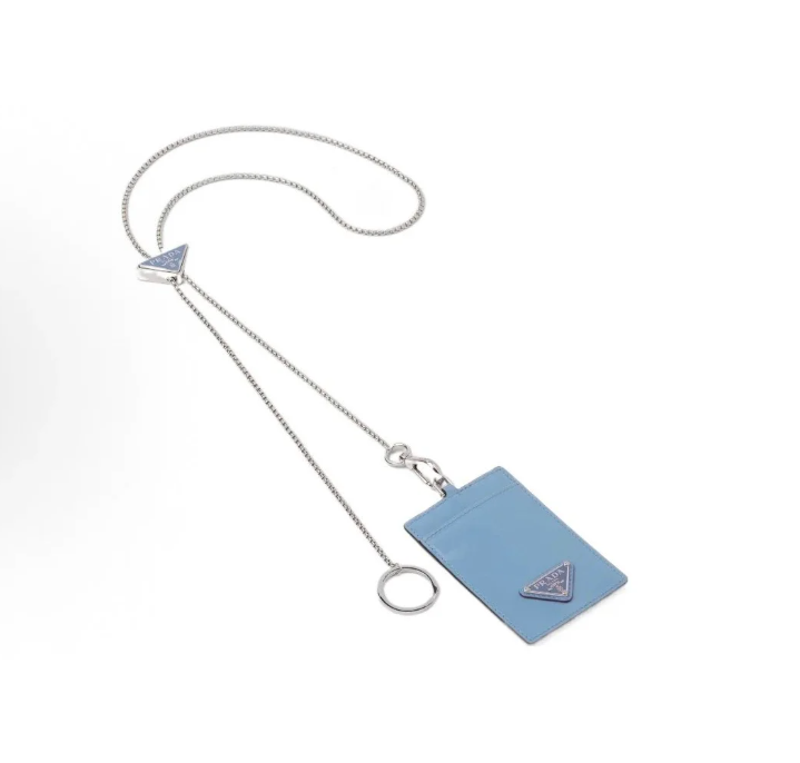 Prada Blue Leather Lanyard Card Holder
