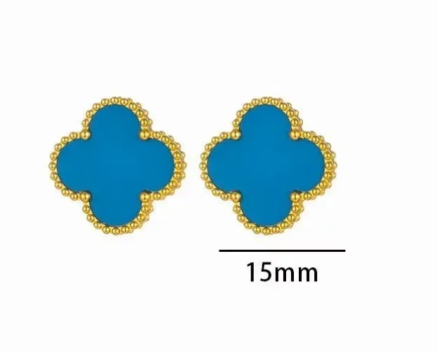 Van Cleef & Arpels Alhambra Blue Gold Stud Earrings